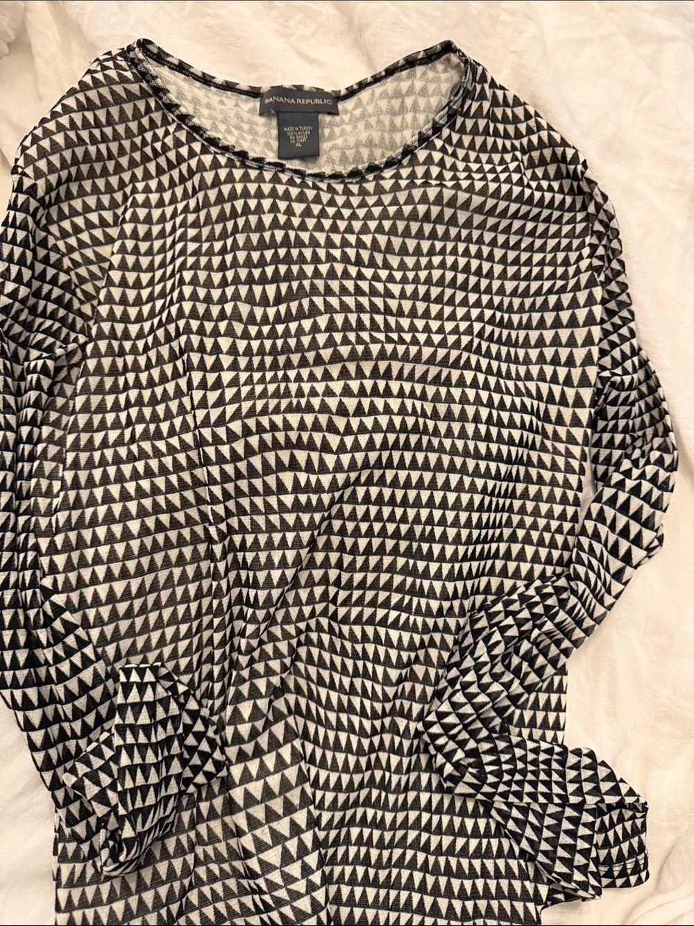 Banana Republic Black & White Geometric sheer Long Sleeve Top